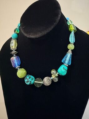 Turquoise & Green Beaded Statement Necklace - Women Jewelry